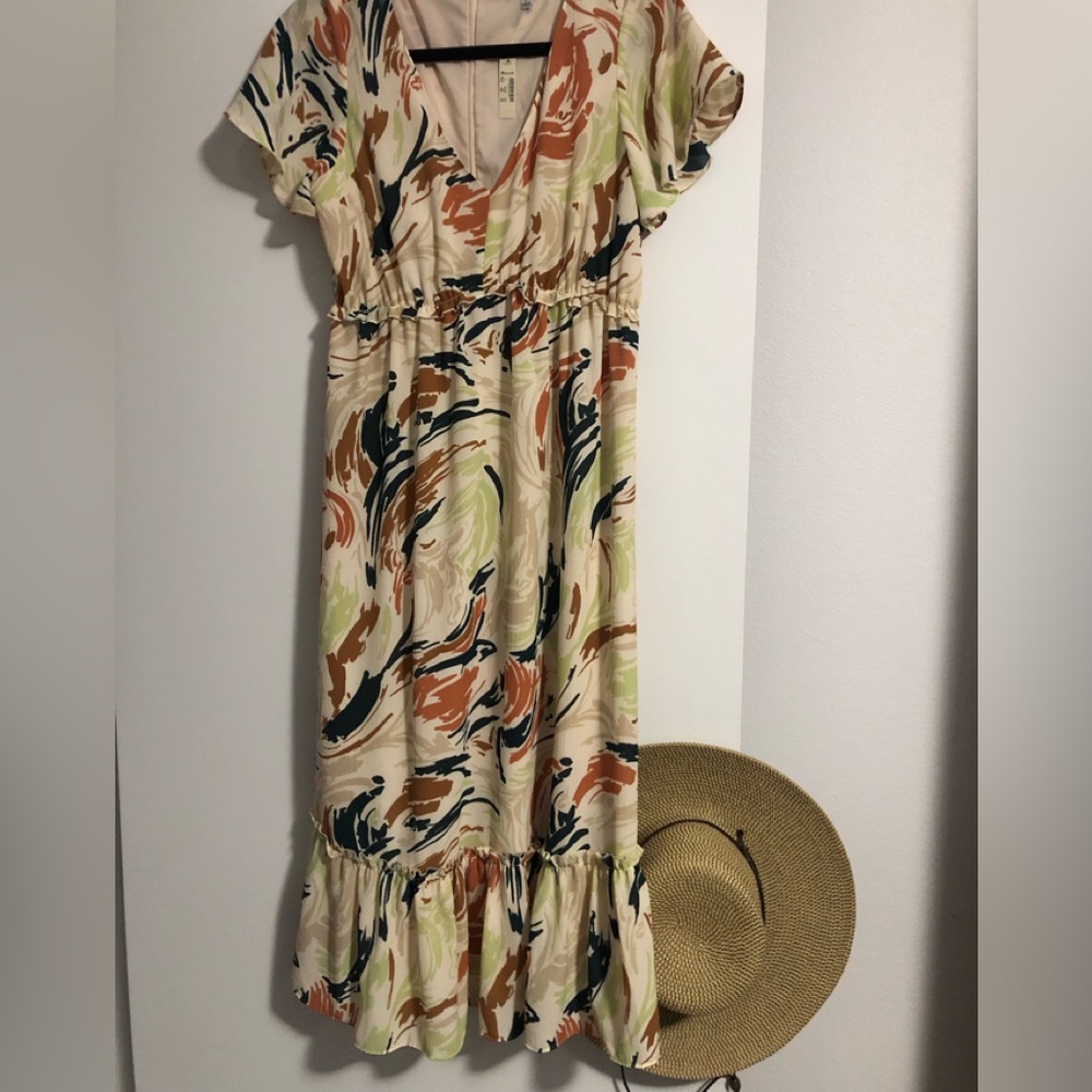 MADEWELL MIDI Empire Waist FlutterSlv ‘Brushing Up’ Vneck DRESS UnderSlip NWT
